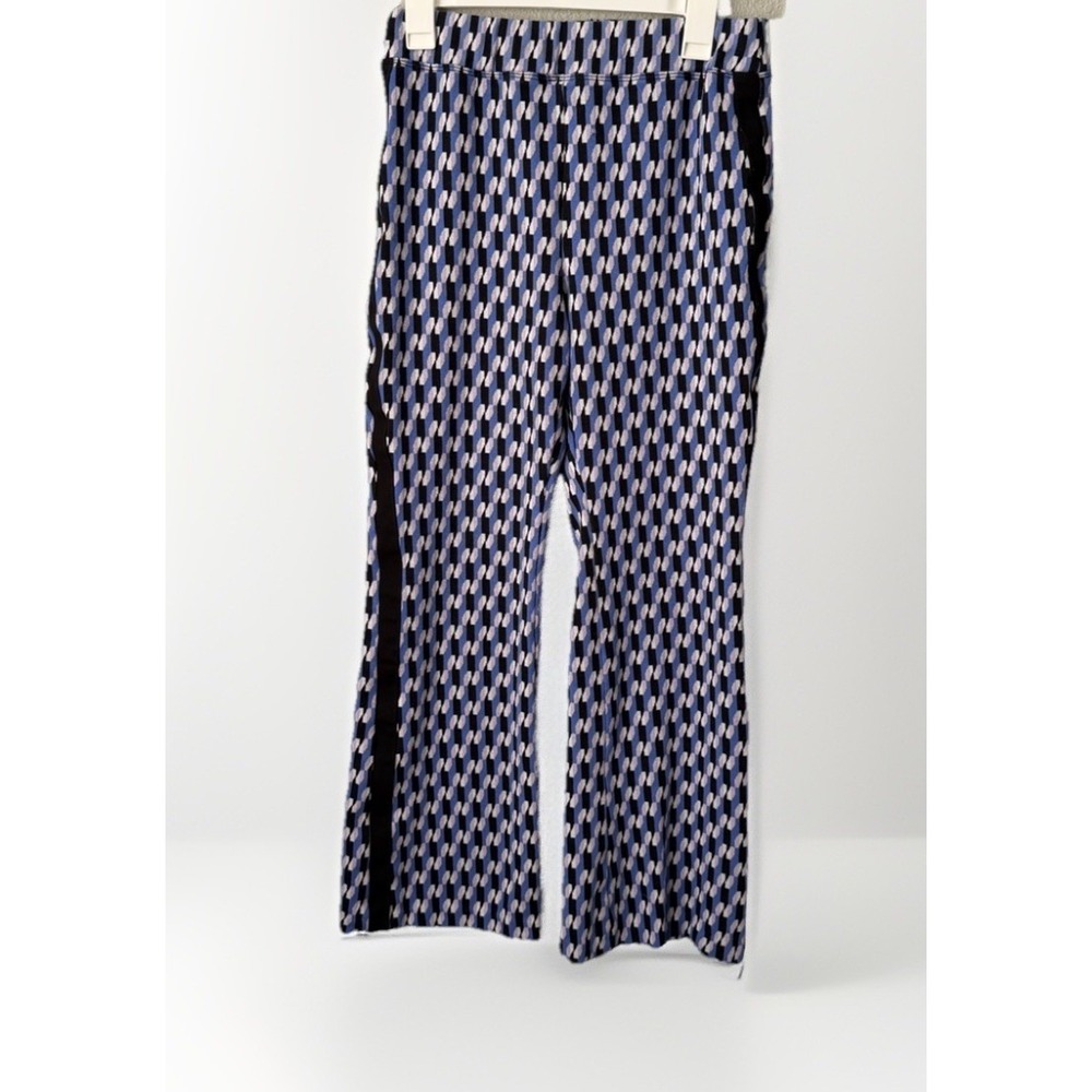 Maeve Anthropologie Geometric Print Flare Disco Ponte Knit Blue Pants, Women's M - Picture 2 of 8